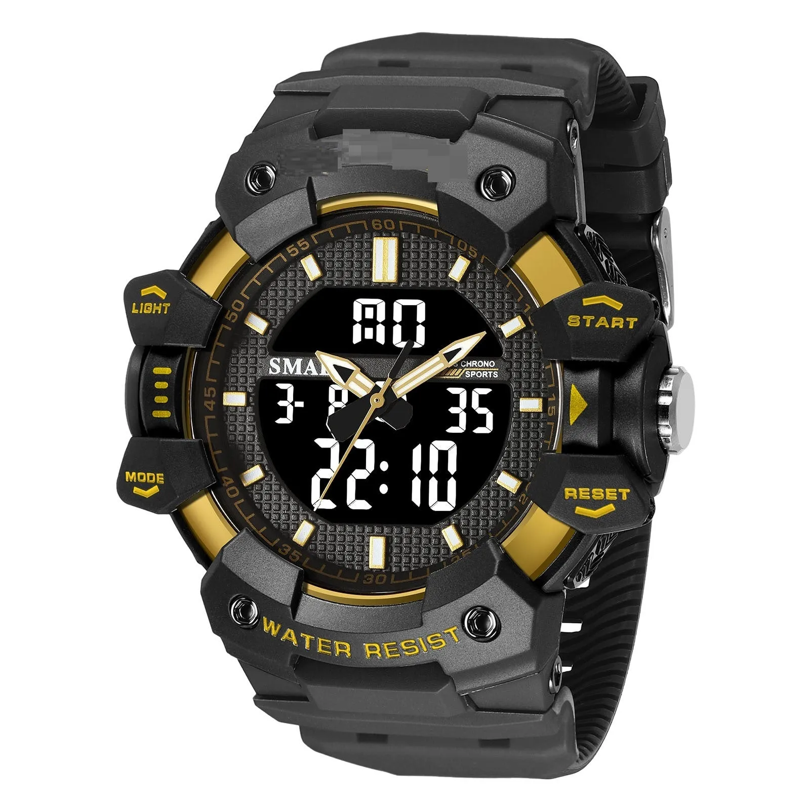 Men's outdoor sports watch with 55mm circular dial and plastic strap in army green colour