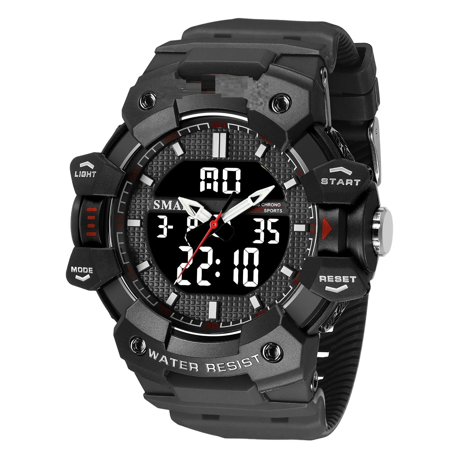 Men's outdoor sports watch with 55mm circular dial and plastic strap in army green colour