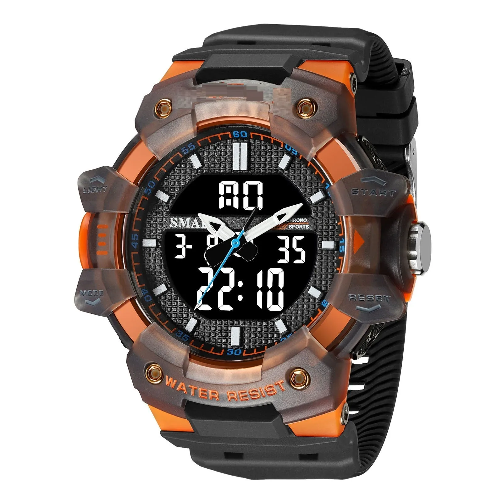 Men's outdoor sports watch with 55mm circular dial and plastic strap in army green colour