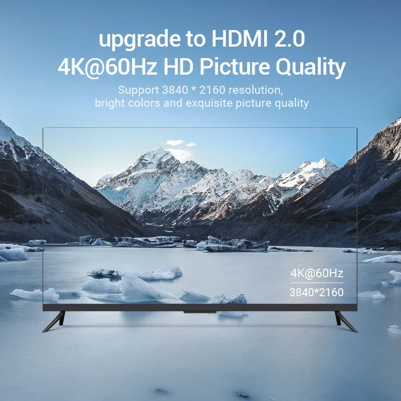 Grey three-in-one-out HDMI switcher with remote control and 4K 30Hz support
