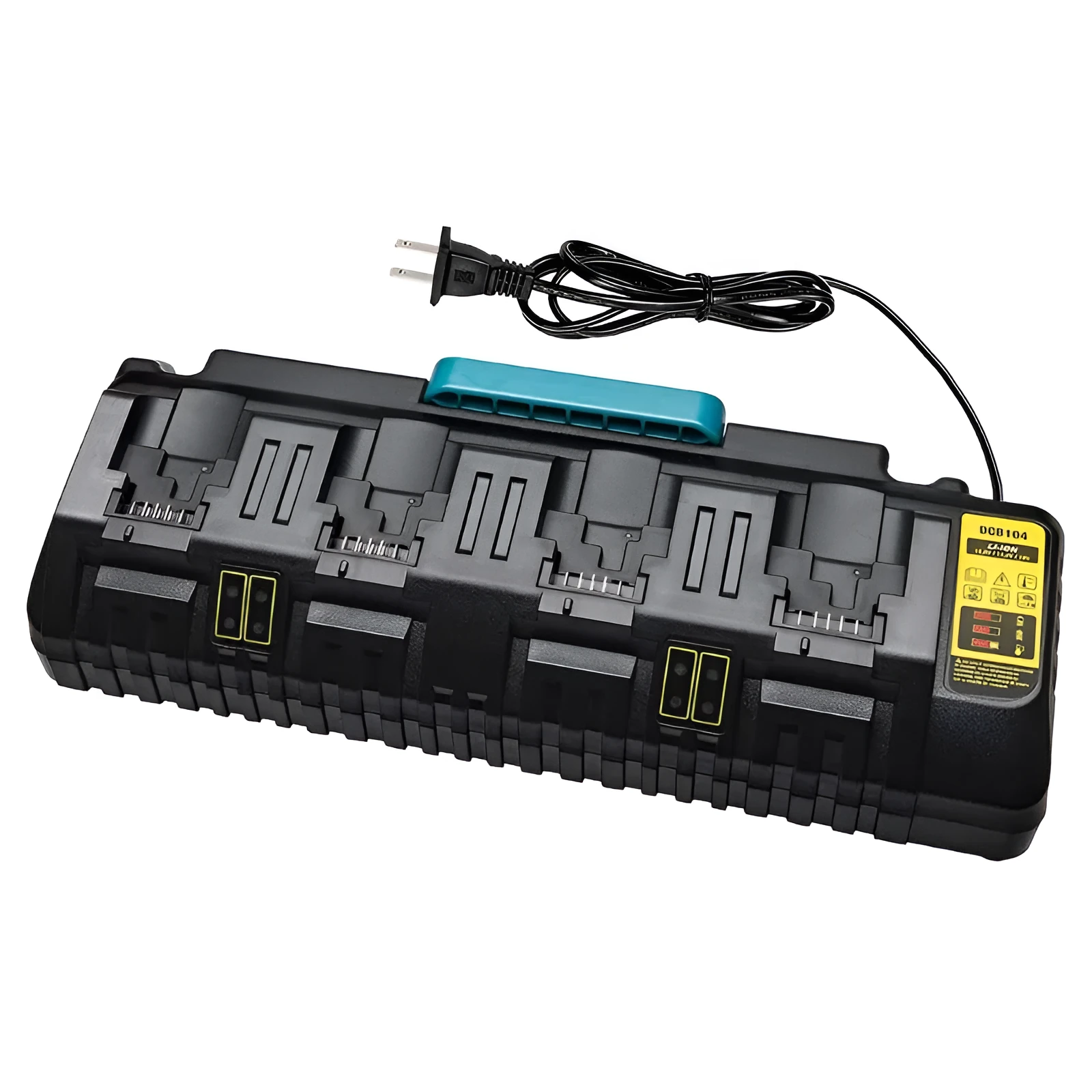 Black four-port multi-function fast charger for electric tools with 14.4V-18V output and 12A total current