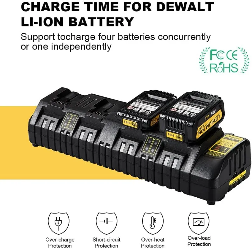 Black four-port multi-function fast charger for electric tools with 14.4V-18V output and 12A total current