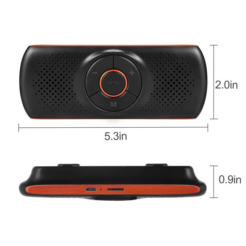 Orange Bluetooth car hands-free speaker mounted on vehicle sun visor
