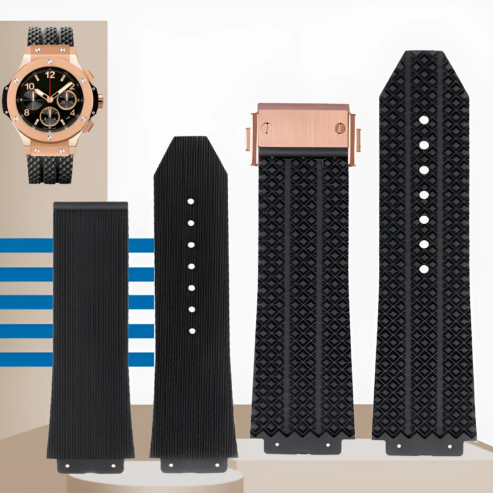 Classic Fusion Raised 19mm silicone rubber watch strap in black with raised texture and steel buckle