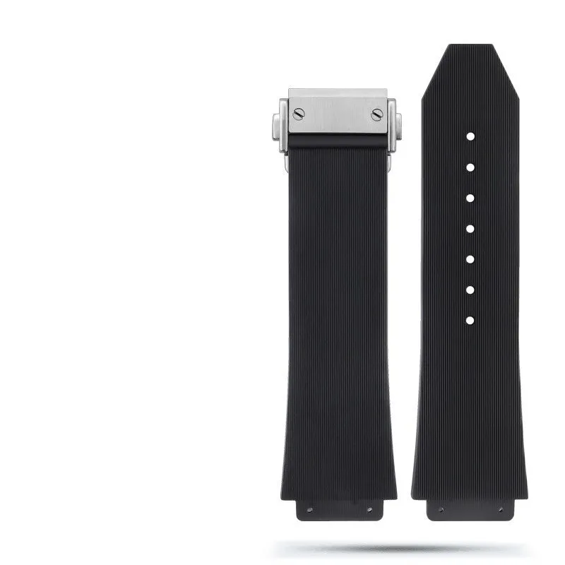 Classic Fusion Raised 19mm silicone rubber watch strap in black with raised texture and steel buckle