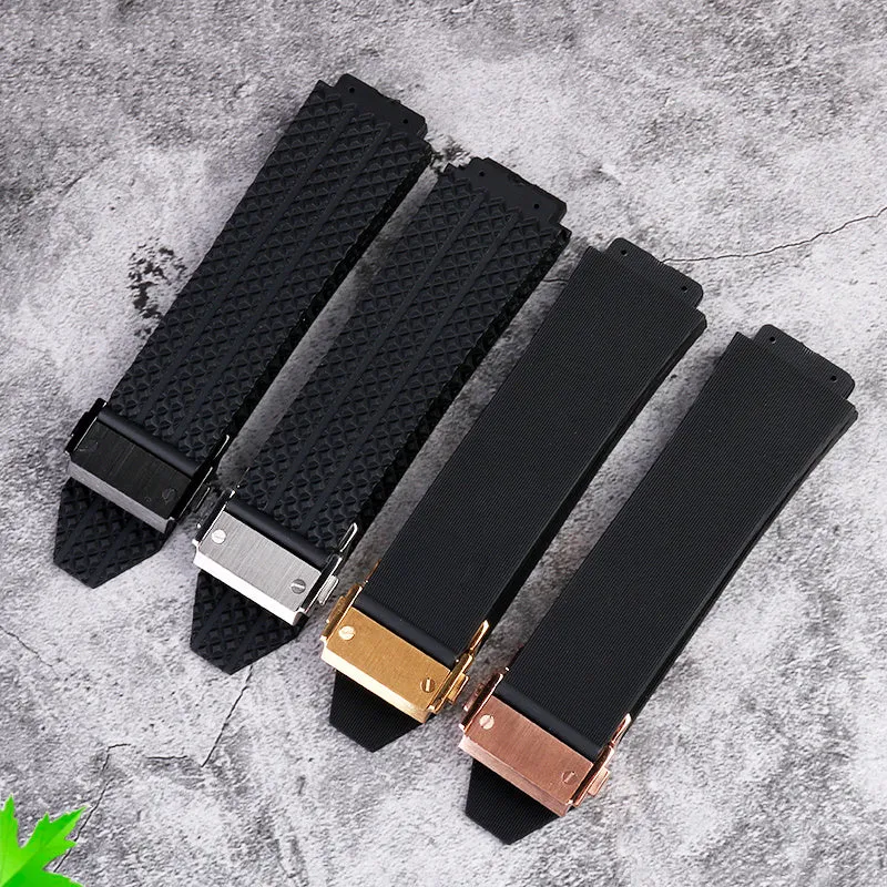 Classic Fusion Raised 19mm silicone rubber watch strap in black with raised texture and steel buckle