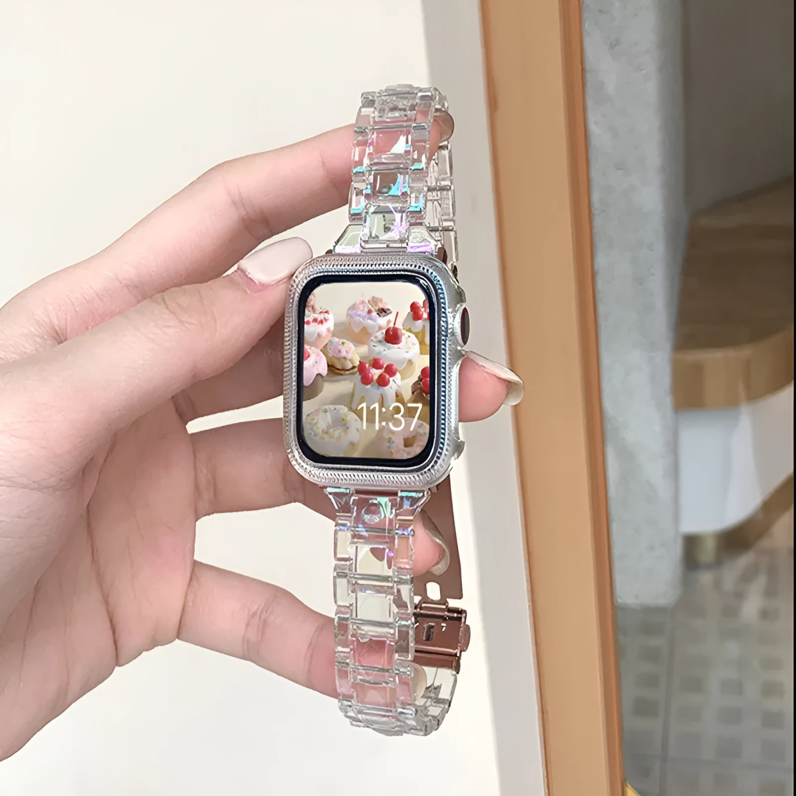 Colorful transparent resin watch strap with laser carving for Apple Watch