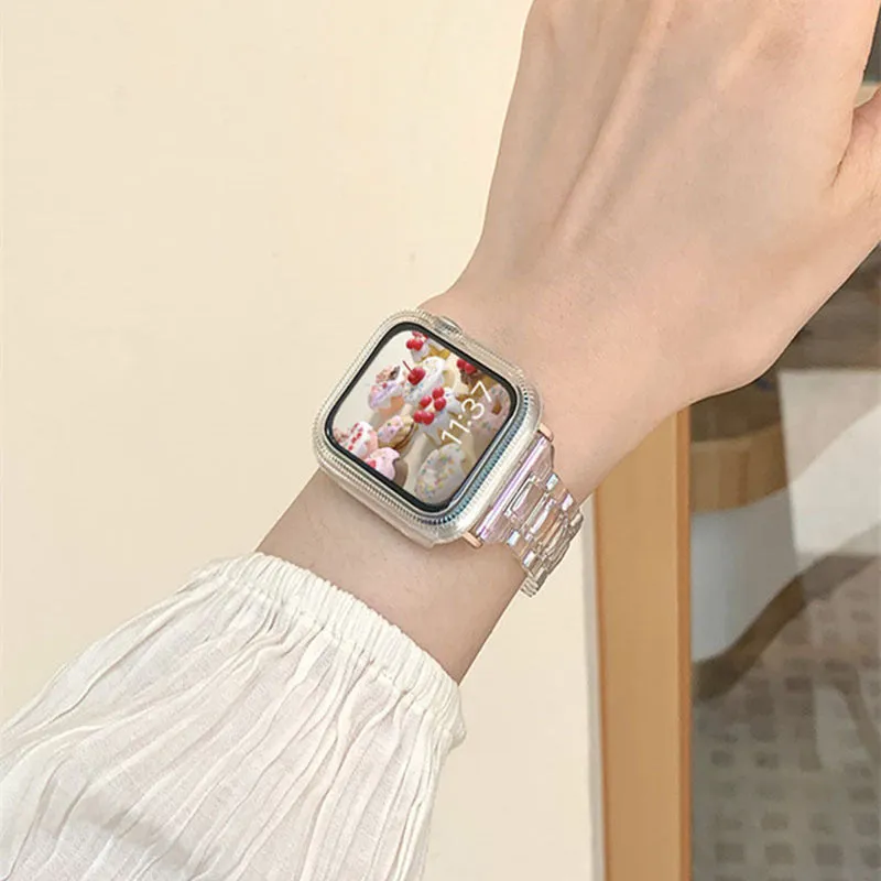 Colorful transparent resin watch strap with laser carving for Apple Watch
