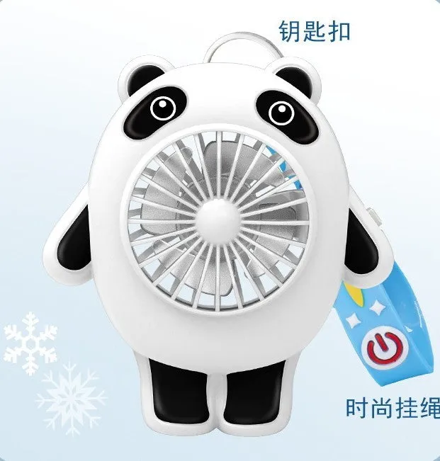 Plastic USB charging mute small fan with cute cartoon design and optional keychain