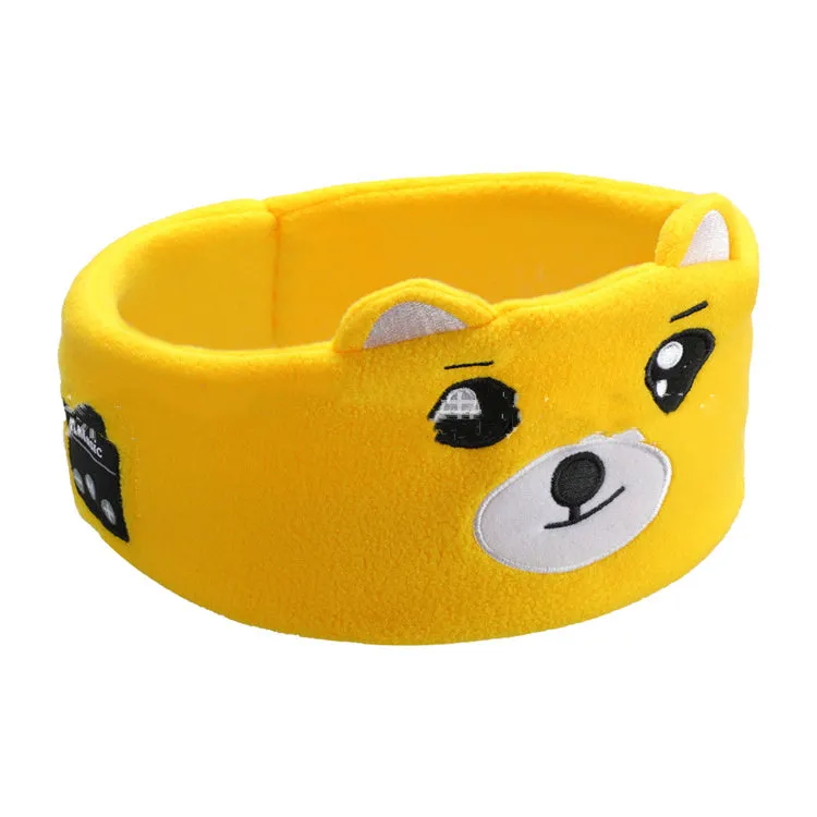 Bluetooth headset animal turban sleep headband in bear design with built-in speakers and USB charging cable