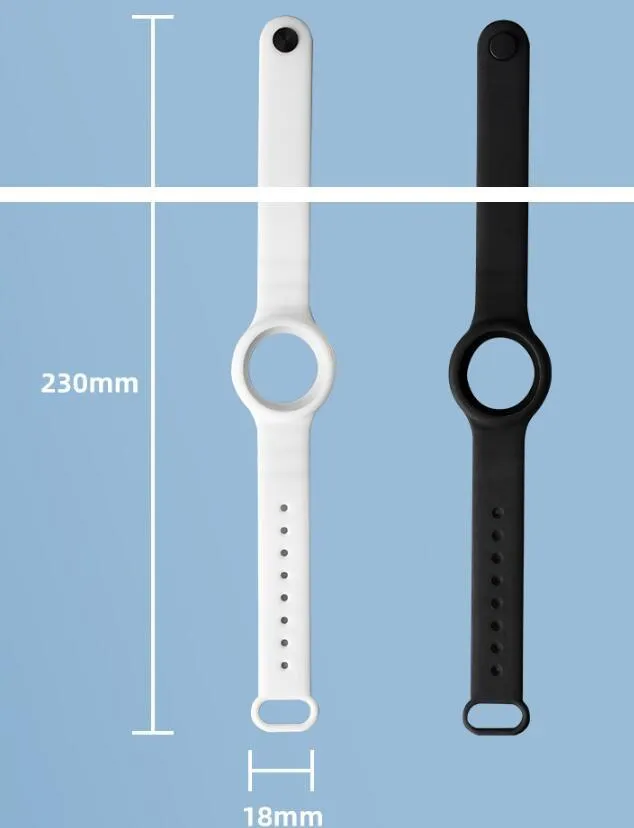 Bi-directional anti loss locator in black with silicone strap, USB charging port, and 10 metre range for children and pets