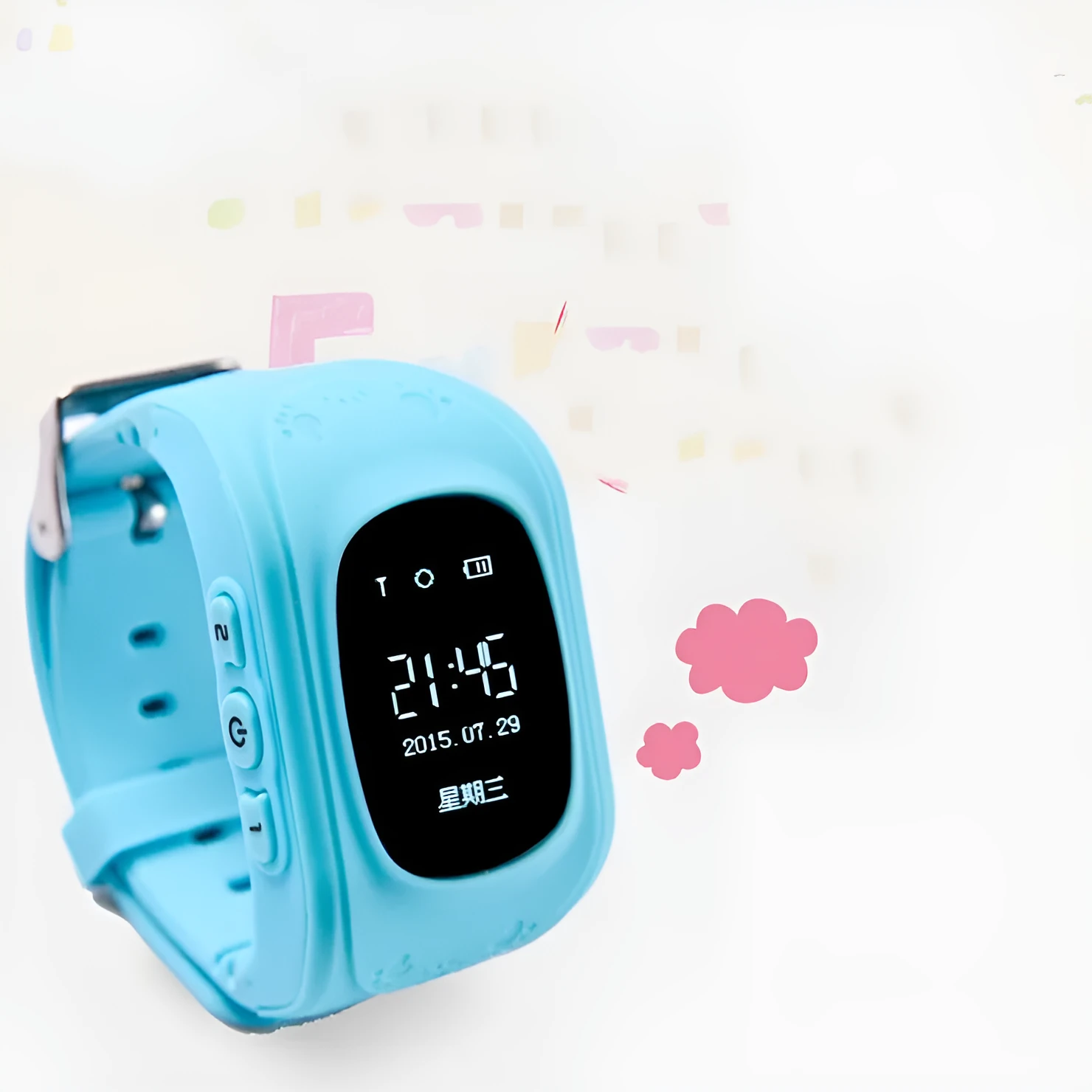 Children's smart watch with GPS positioning, 0.96 inch LCD screen, blue colour, plastic wrist strap