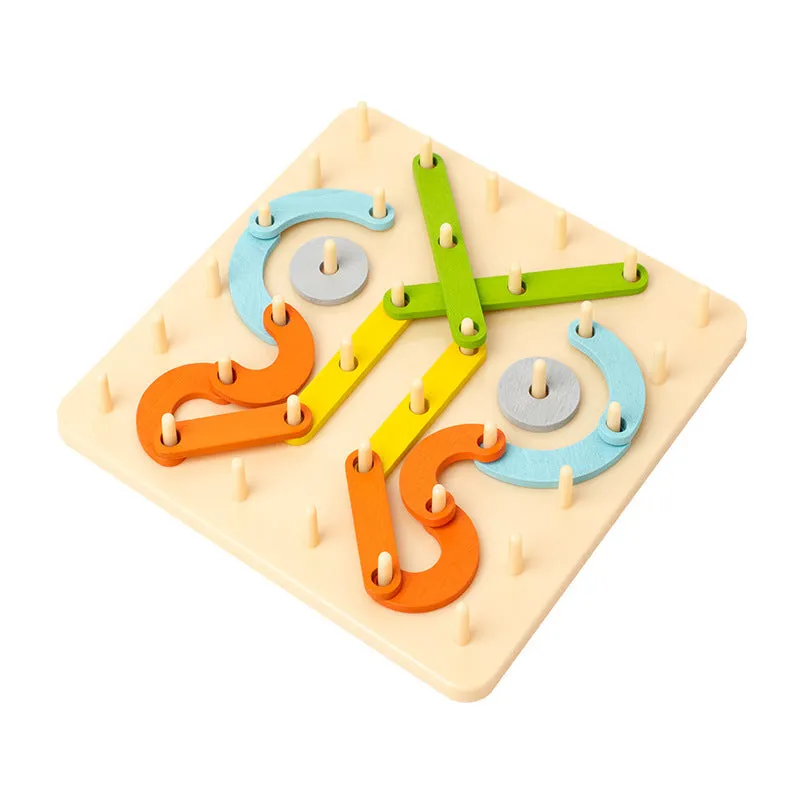 Wooden shape assembling column toy with 33 coloured shapes in a colour box, for children 4-6 years old