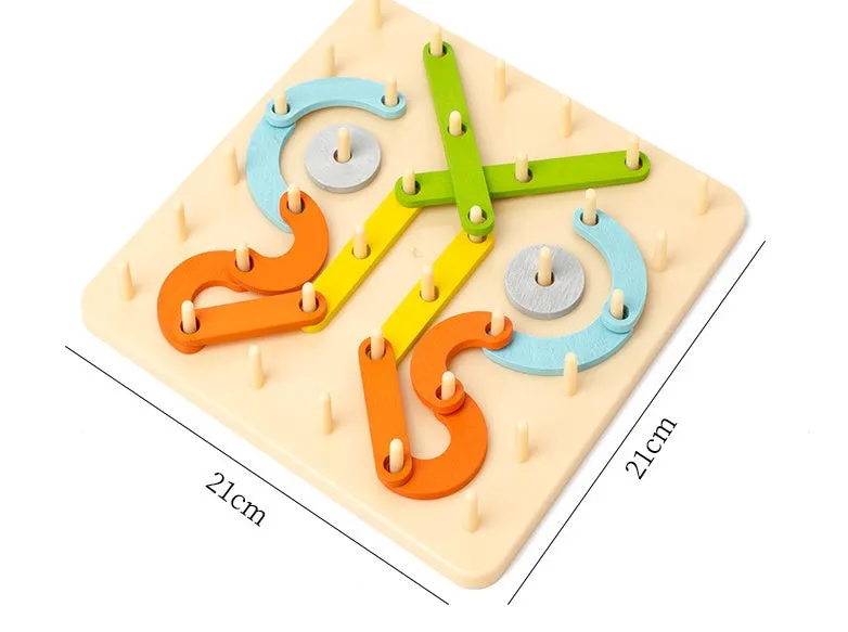 Wooden shape assembling column toy with 33 coloured shapes in a colour box, for children 4-6 years old