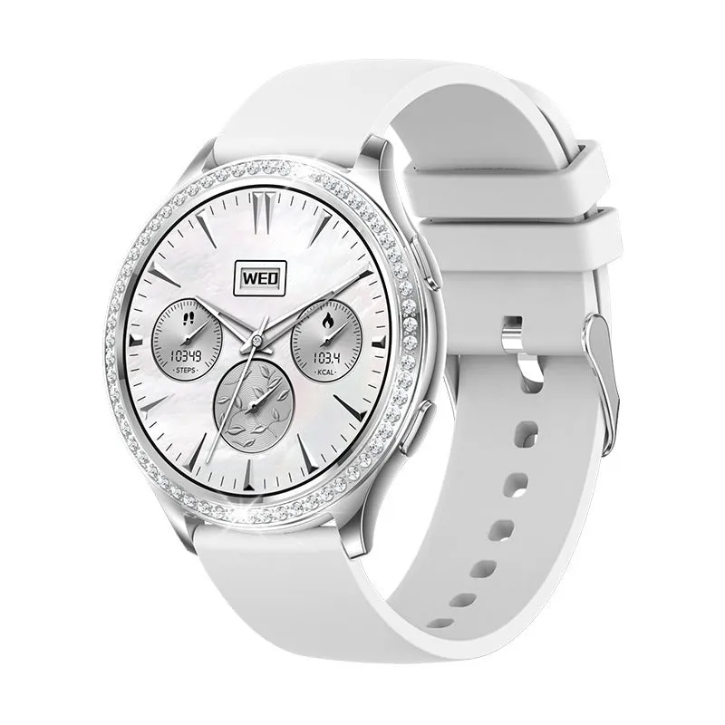 AK53 Bluetooth calling smart watch with metal body and TPU strap, showing heart rate monitoring on 1.32 inch IPS colour touch screen