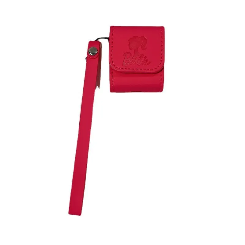 Rose red TPU earphone case with leather lanyard for AirPods, embossed cartoon pattern