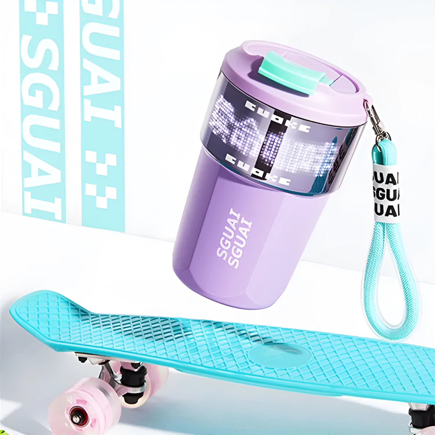 Japanese style stainless steel portable coffee cup in blue, showing 50mL capacity.