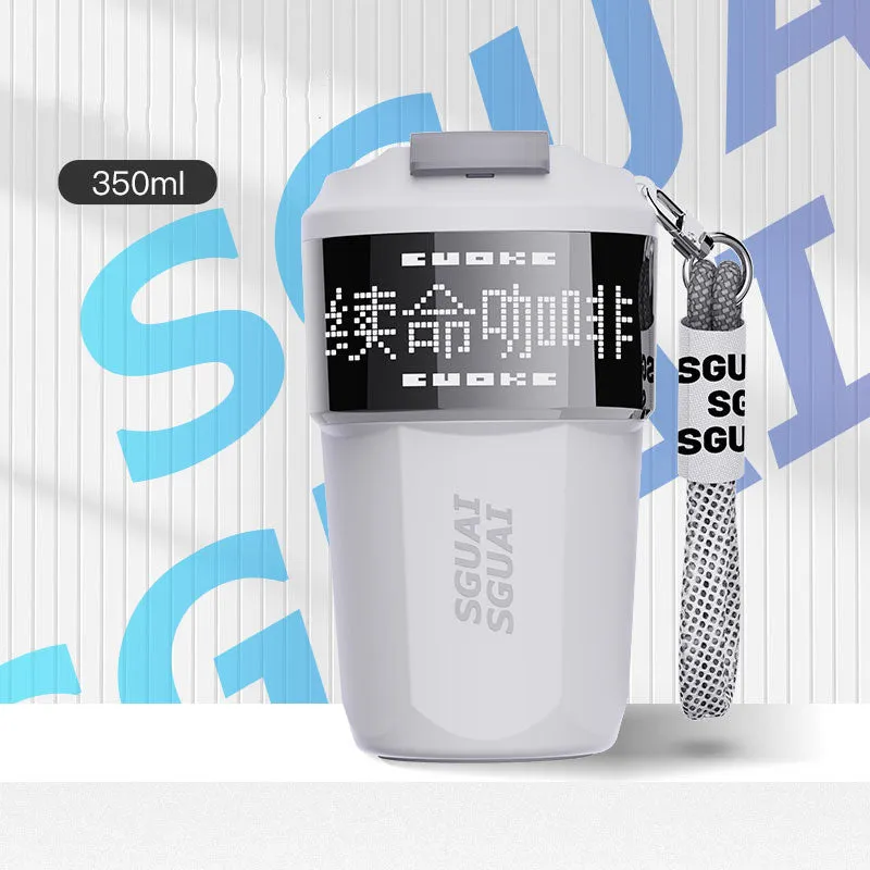 Japanese style stainless steel portable coffee cup in blue, showing 50mL capacity.