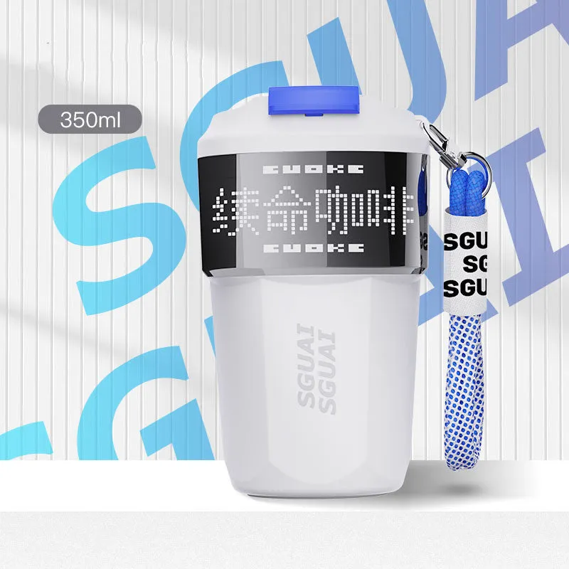 Japanese style stainless steel portable coffee cup in blue, showing 50mL capacity.