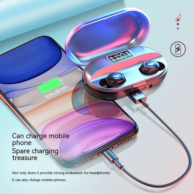 Ultra-long battery T2 mini wireless Bluetooth headset with charging case in black, red, and white