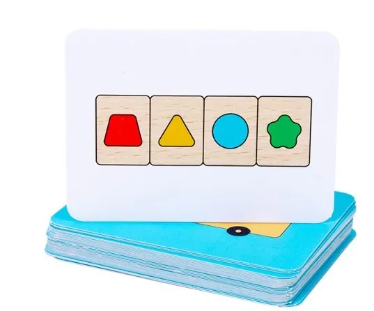 Wooden early education geometry puzzle with colour shape matching, trolley design, on a white background