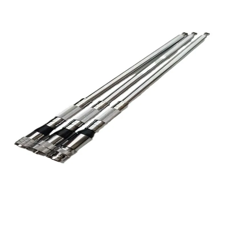 Silver stainless steel lengthened folding telescopic rod antenna with SMA and BNC interfaces for handheld transceiver