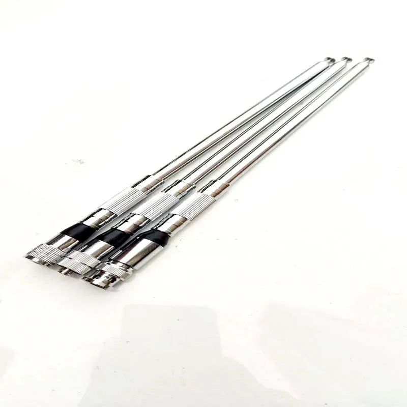Silver stainless steel lengthened folding telescopic rod antenna with SMA and BNC interfaces for handheld transceiver
