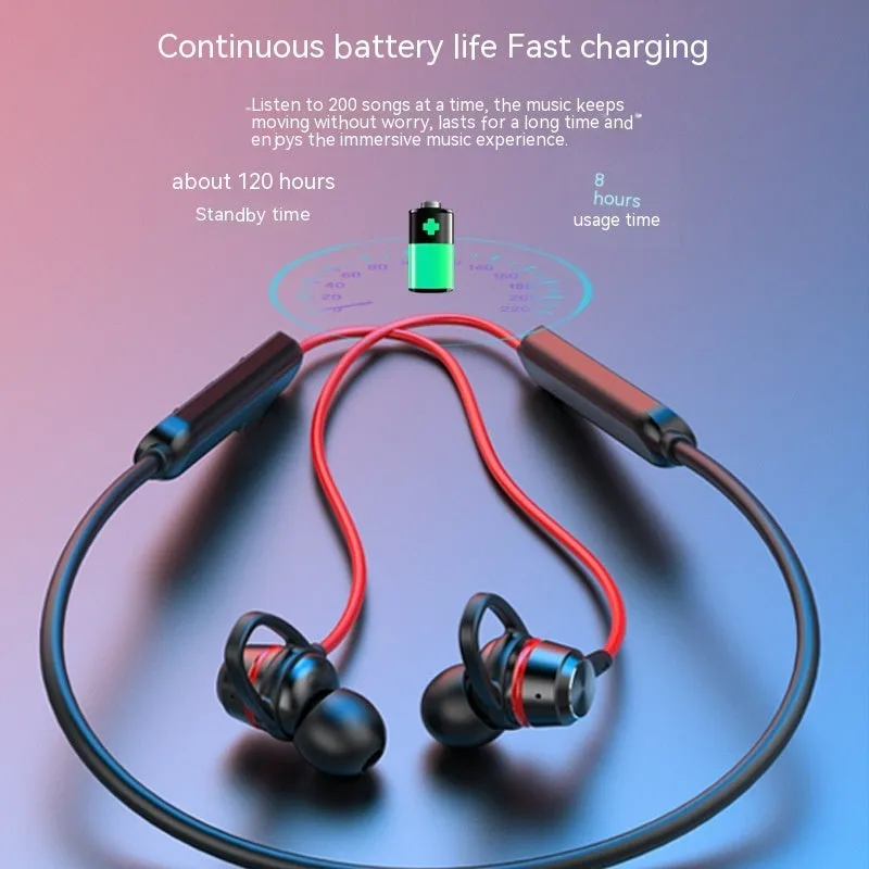 Wireless Bluetooth magnetic double-ear extra bass headphones in Black with V5.0 technology