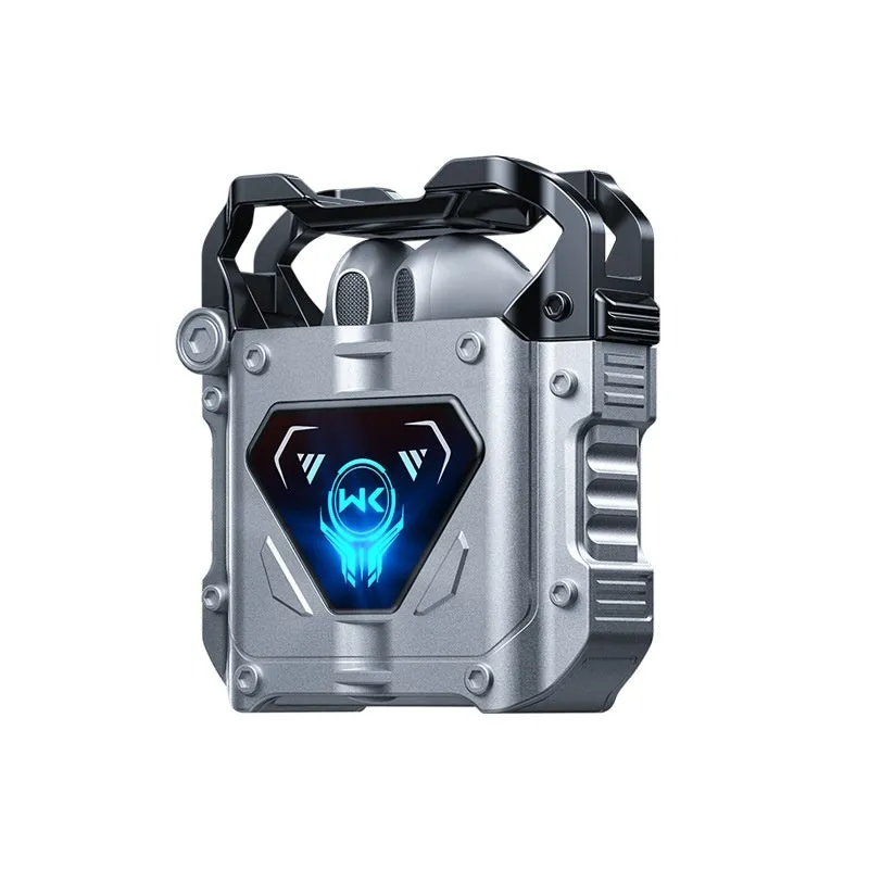 Silver in-ear Bluetooth headset with zinc alloy body and breathing light