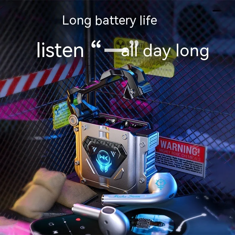 Silver in-ear Bluetooth headset with zinc alloy body and breathing light