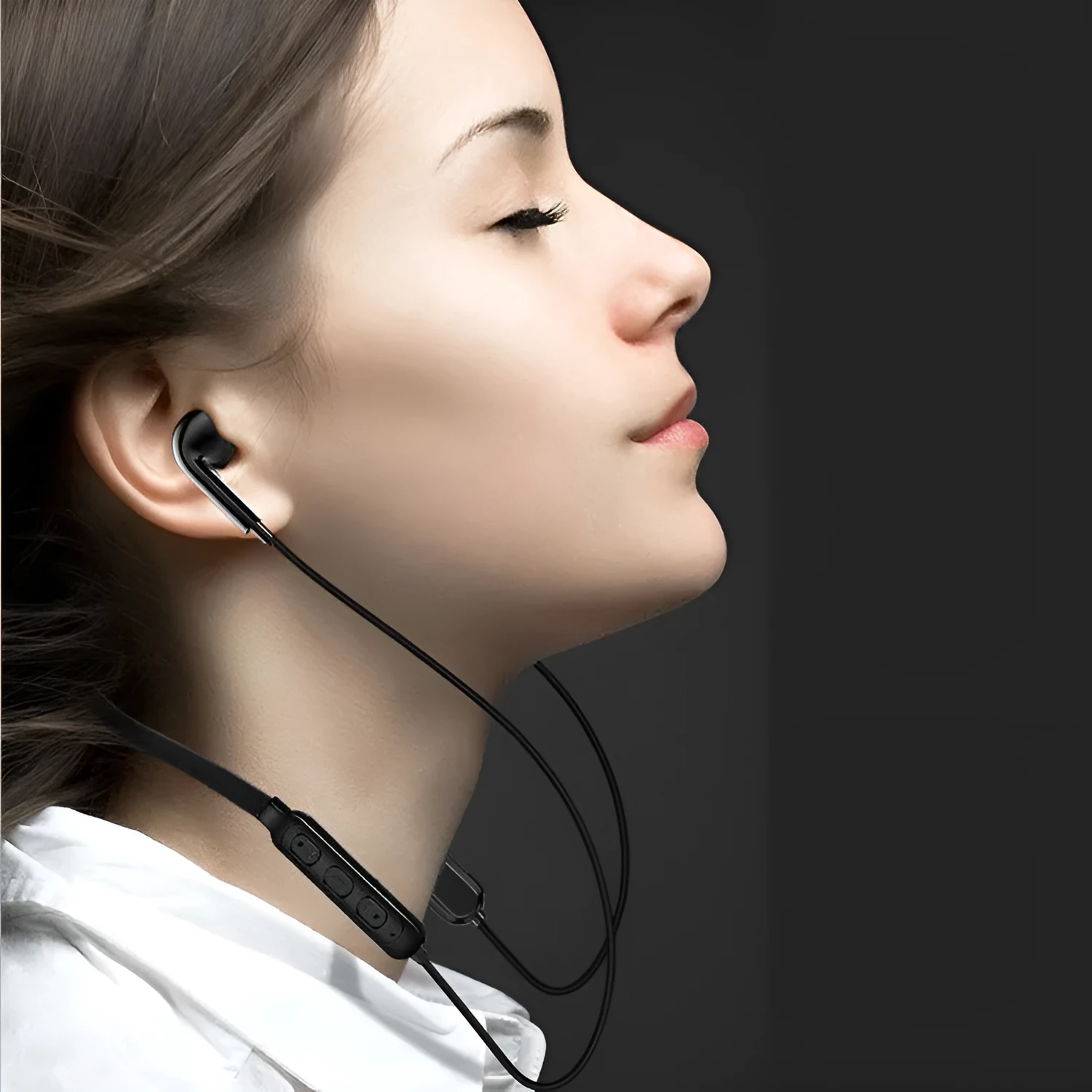 Bluetooth halter stereo sports headset in black with neckband design and power display