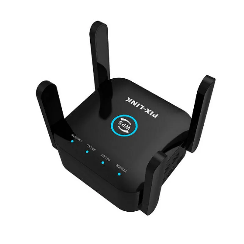 PIXLINK AC24 white and black dual-band wireless WiFi router and range extender unit