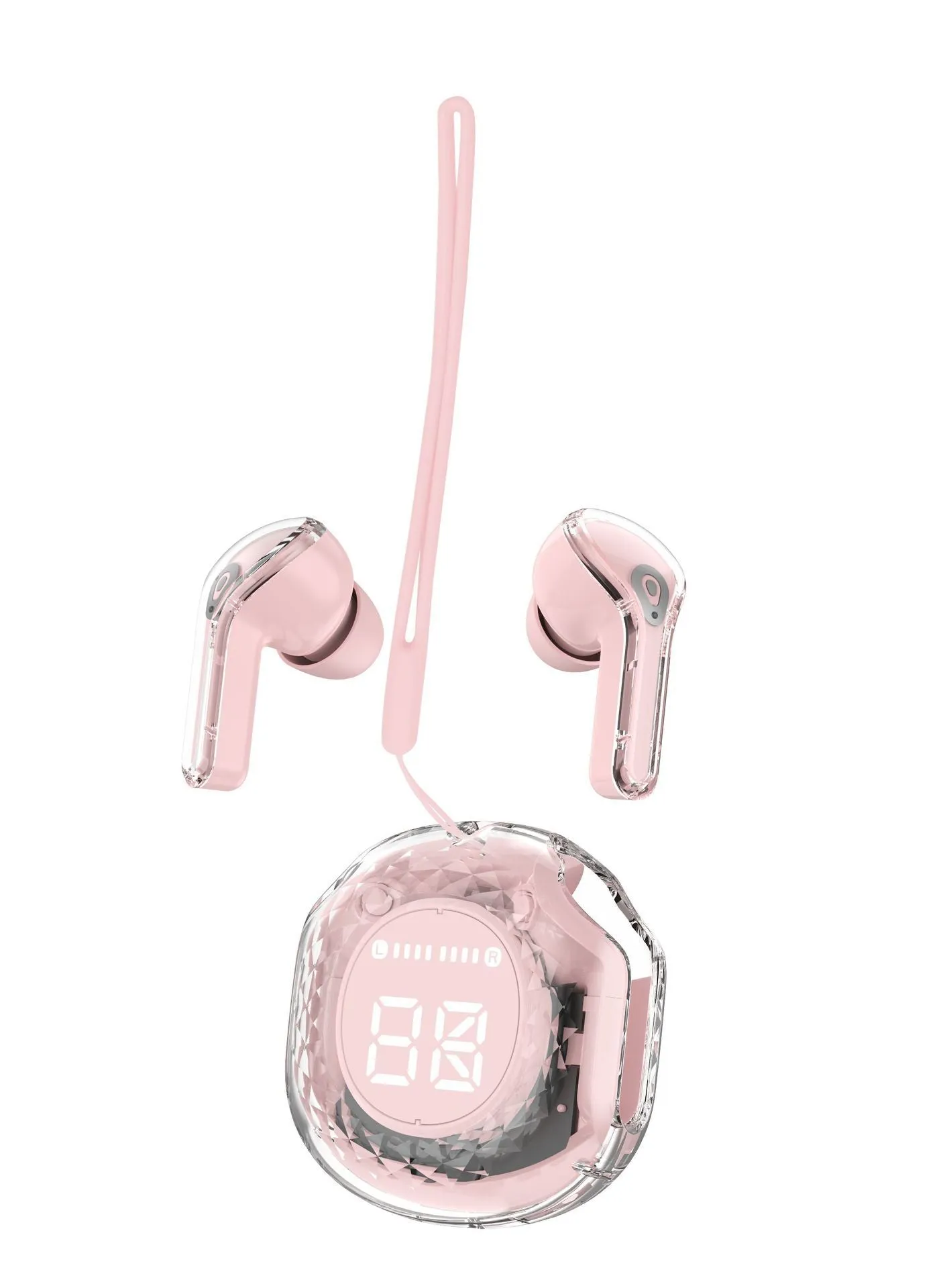 BT19 earclip wireless sports Bluetooth earphones in white with digital display and button controls