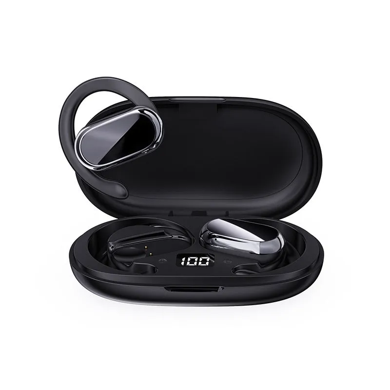 Dual ear-mounted noise reduction Bluetooth headset with digital display in black