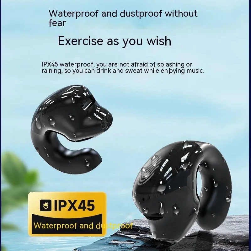 Wireless Bluetooth headset 53mini ear clip sports earbuds in black with ear-clip design and charging case