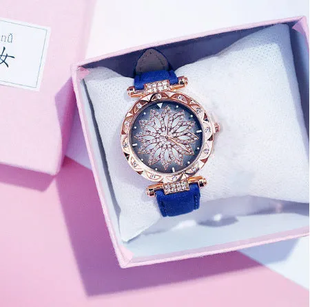 Women's diamond dial watch with round 32mm case in multiple colour options showing water resistance