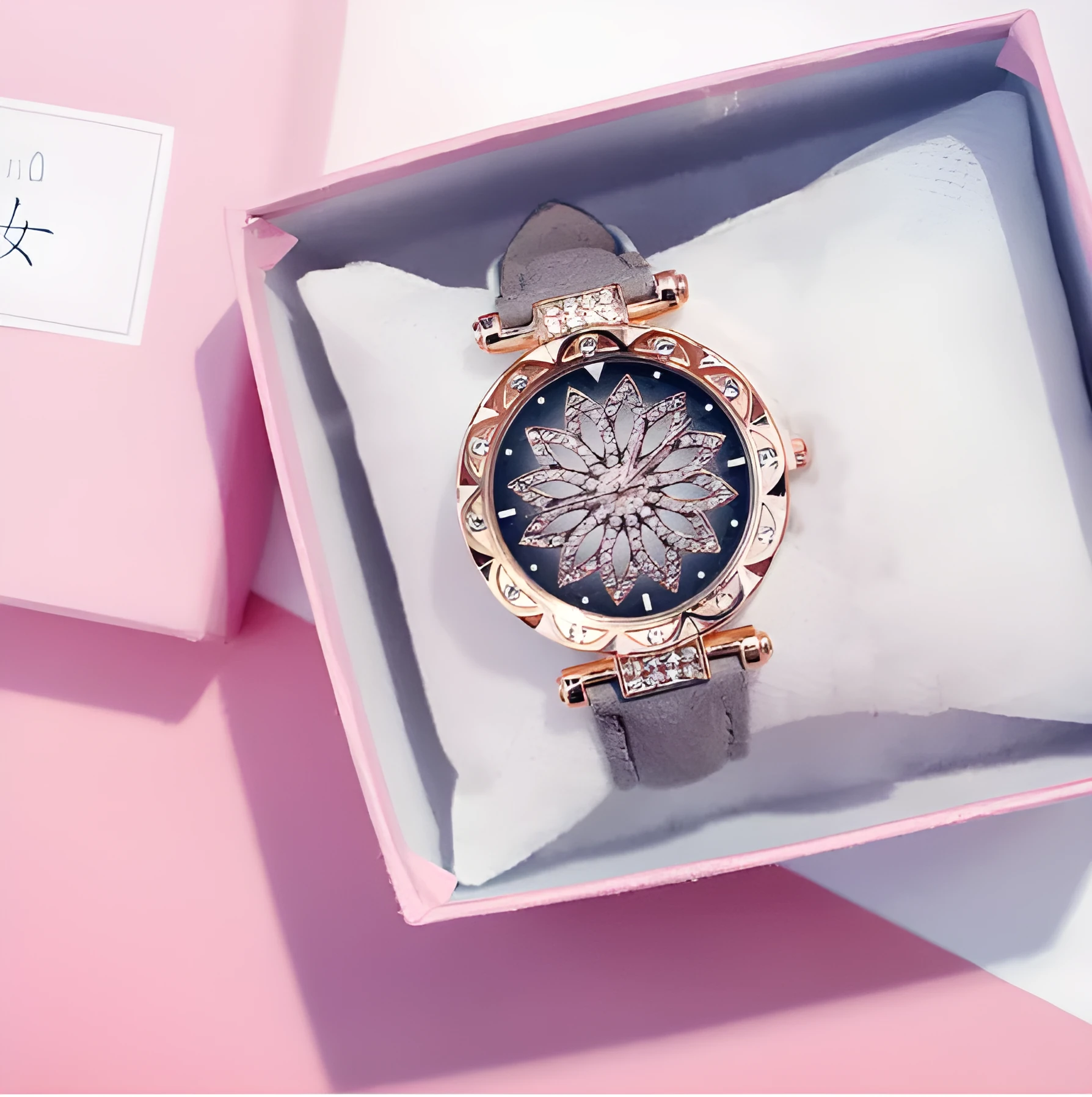 Women's diamond dial watch with round 32mm case in multiple colour options showing water resistance
