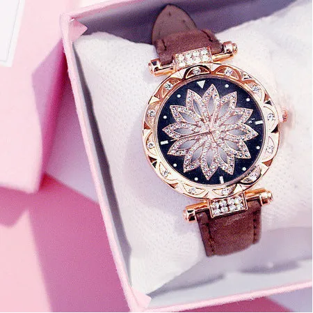 Women's diamond dial watch with round 32mm case in multiple colour options showing water resistance