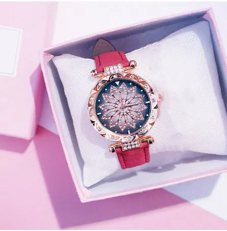 Women's diamond dial watch with round 32mm case in multiple colour options showing water resistance