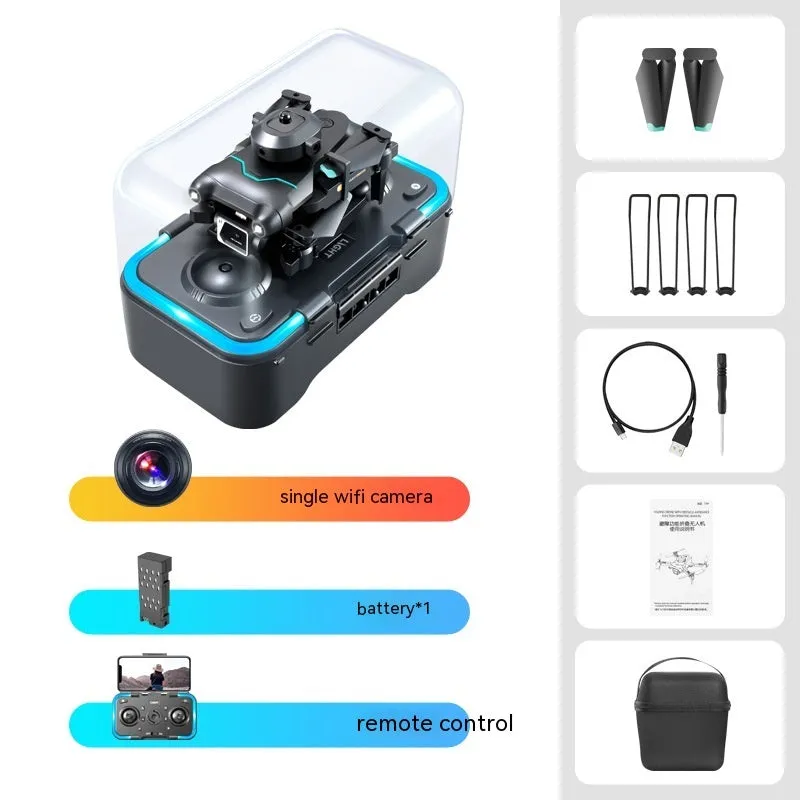 Black DJI S96 quadcopter drone with four propellers and integrated camera on compact plastic airframe