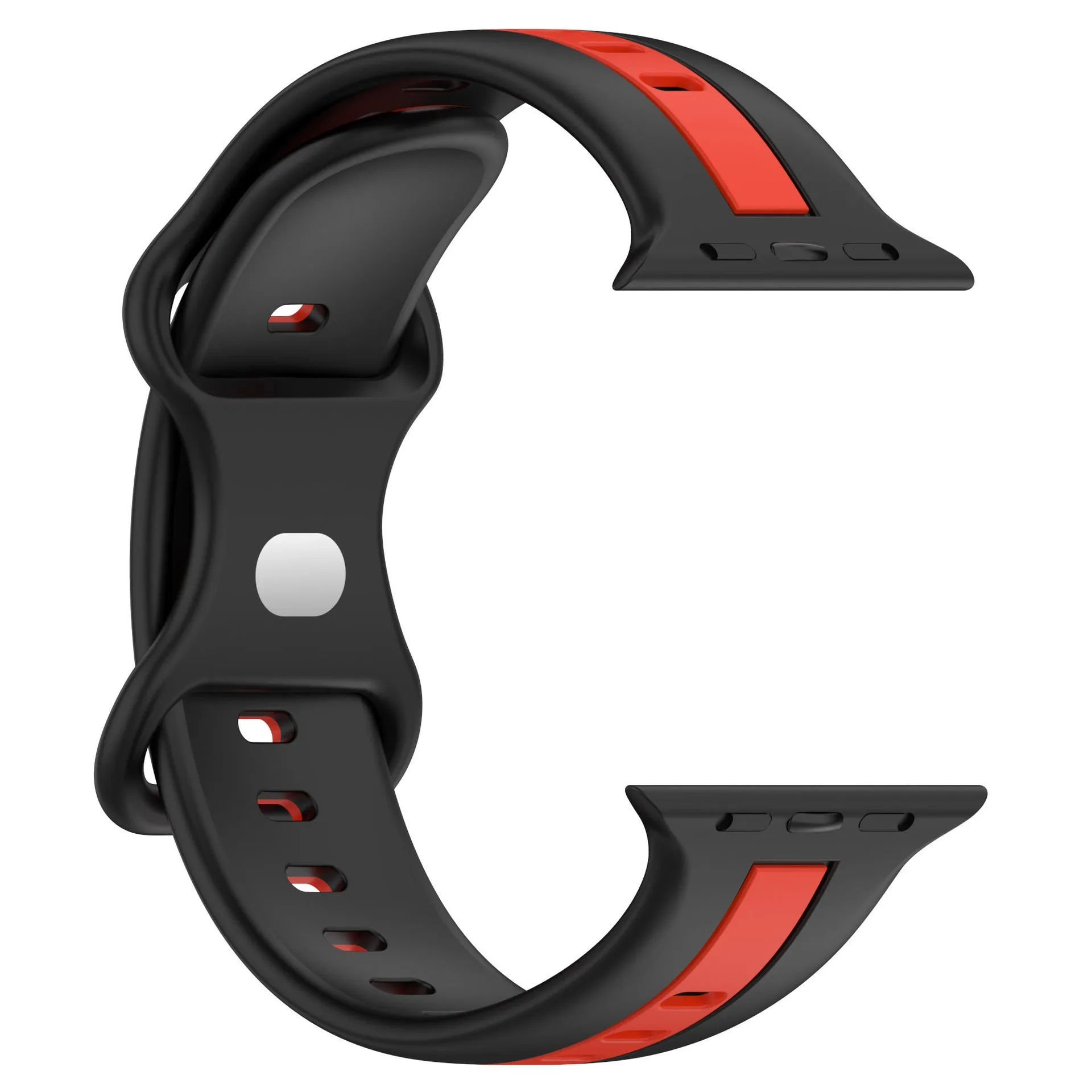 Butterfly tail silicone two-tone strap for Apple Watch in army green red colour, soft and flexible band