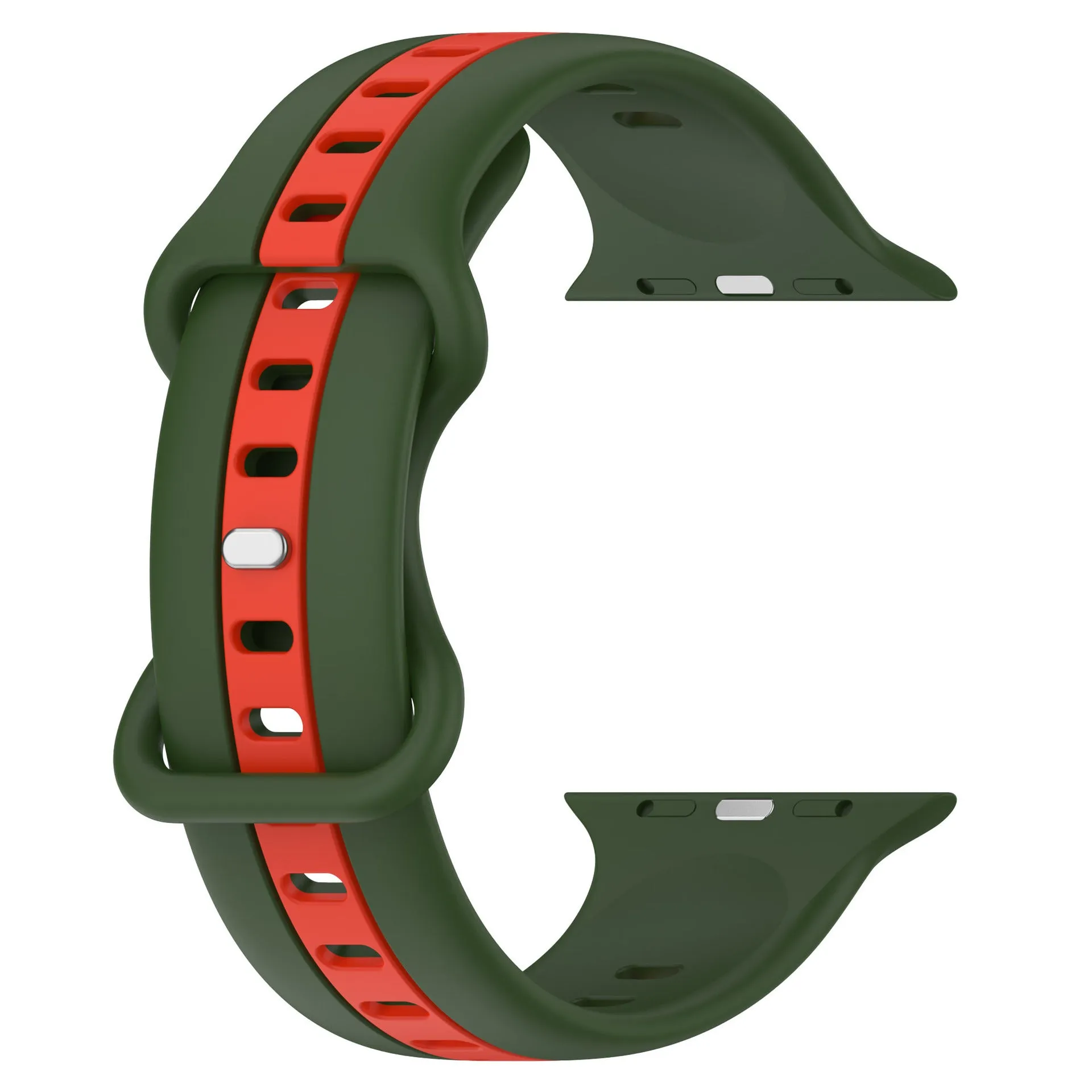 Butterfly tail silicone two-tone strap for Apple Watch in army green red colour, soft and flexible band