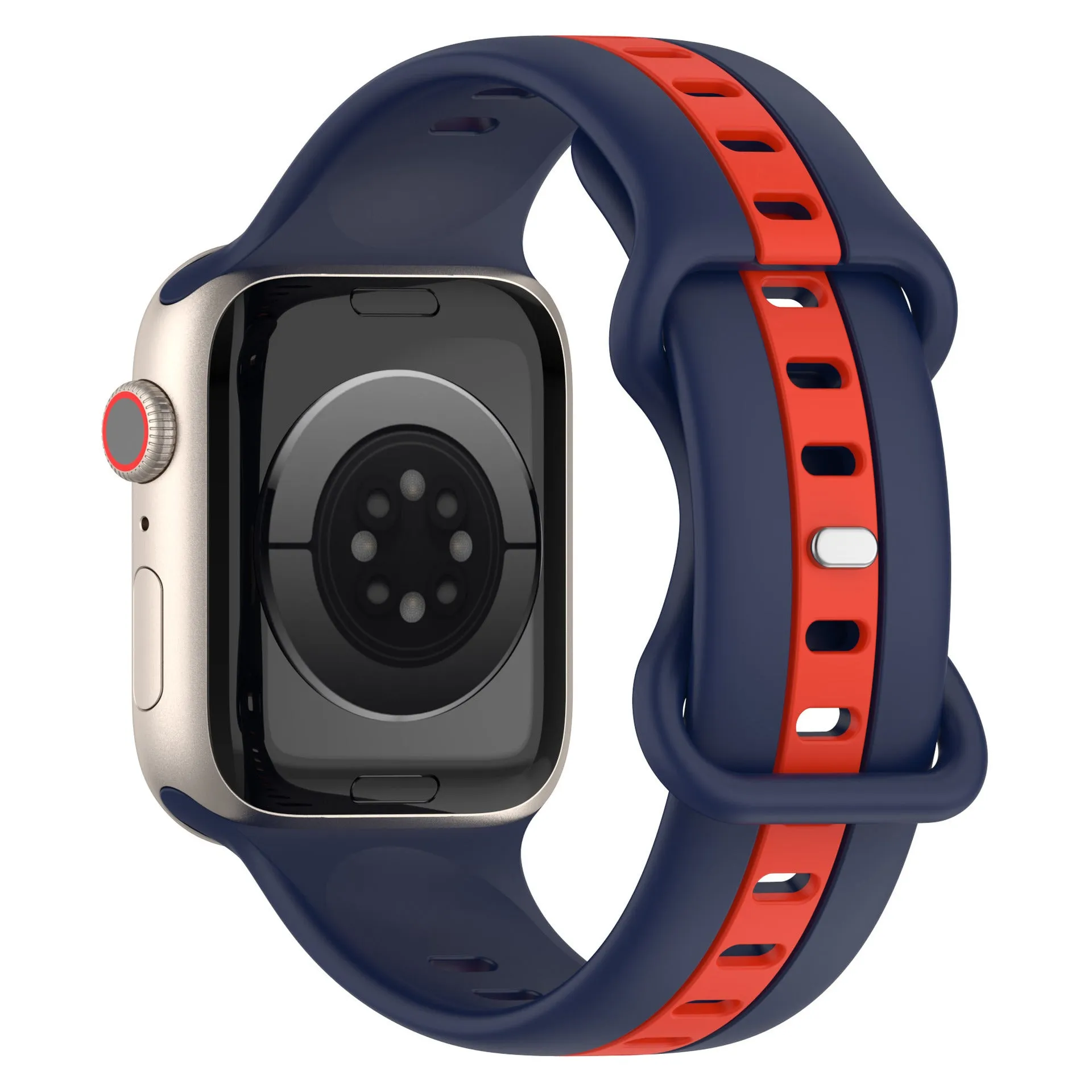 Butterfly tail silicone two-tone strap for Apple Watch in army green red colour, soft and flexible band