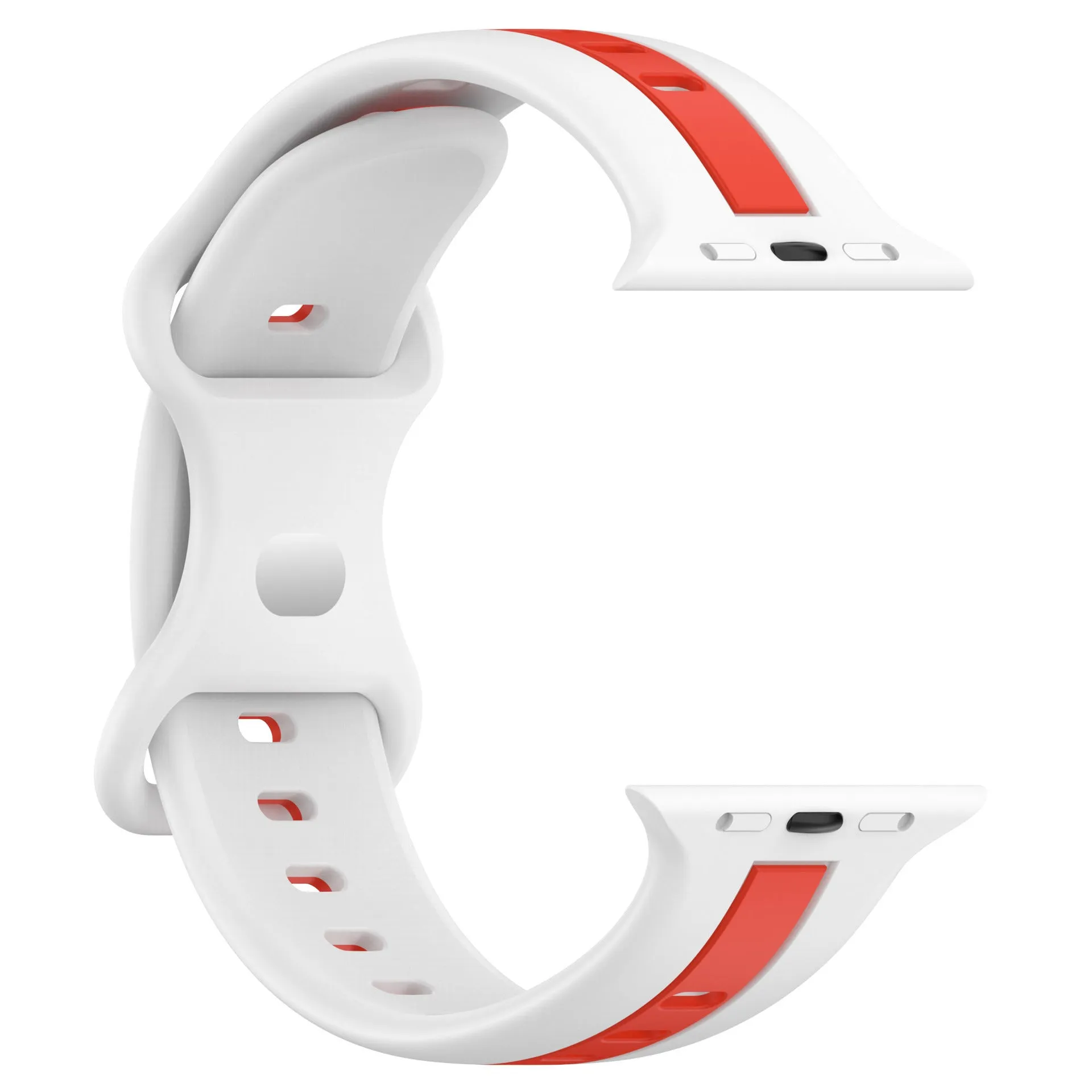 Butterfly tail silicone two-tone strap for Apple Watch in army green red colour, soft and flexible band