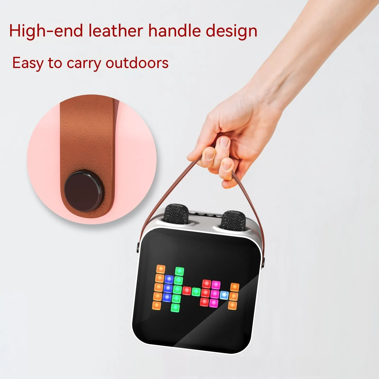 Portable Bluetooth speaker with dual wireless microphones RGB light black 15W