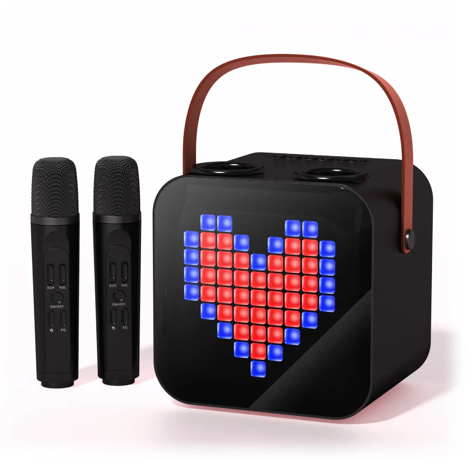 Portable Bluetooth speaker with dual wireless microphones RGB light black 15W