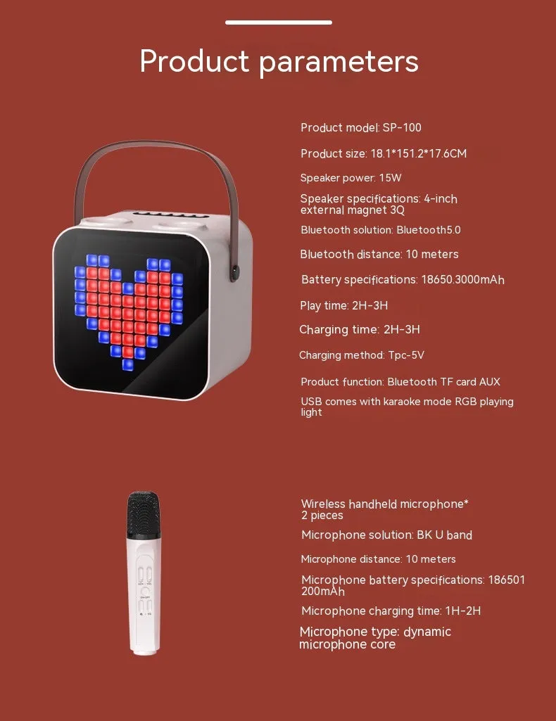 Portable Bluetooth speaker with dual wireless microphones RGB light black 15W