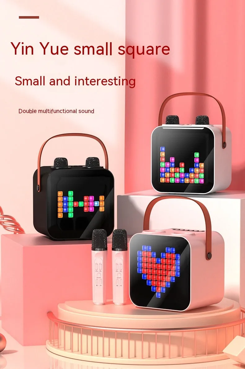 Portable Bluetooth speaker with dual wireless microphones RGB light black 15W