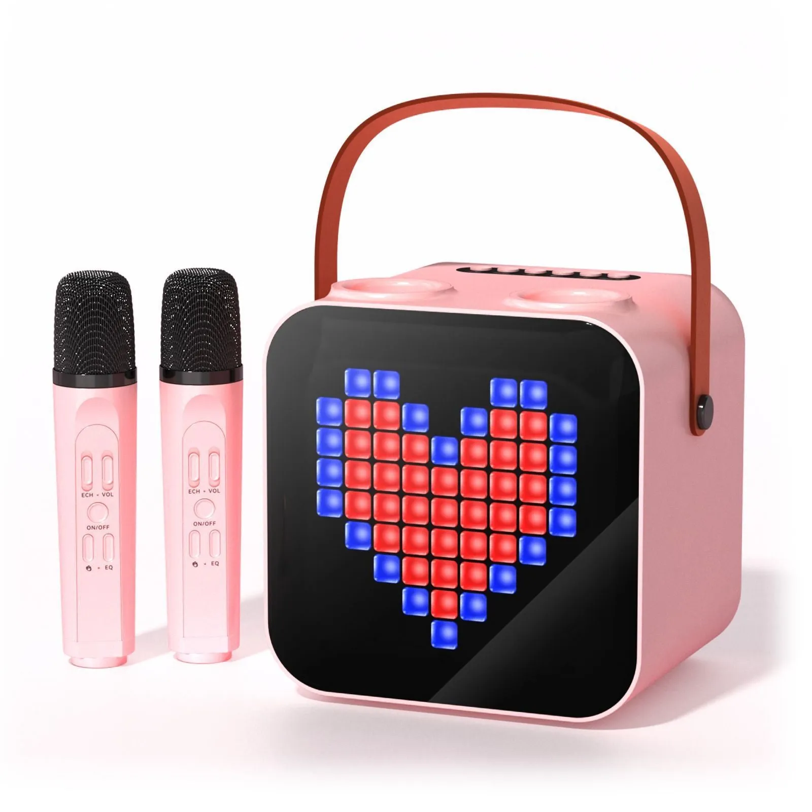 Portable Bluetooth speaker with dual wireless microphones RGB light black 15W