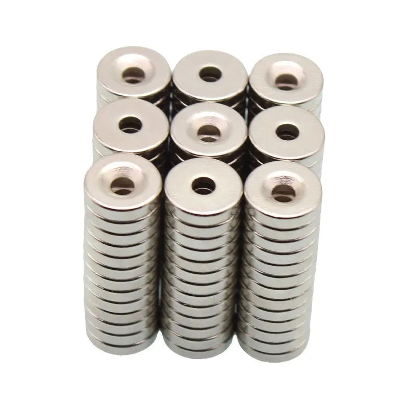 Circular sinking hole neodymium iron boron magnet 15mm diameter with central mounting hole